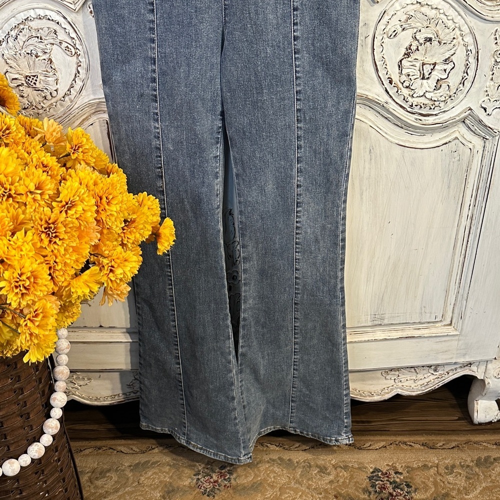 Retro Groovy Medium Wash Denim Strap Jumpsuit - Picture 4 of 13
